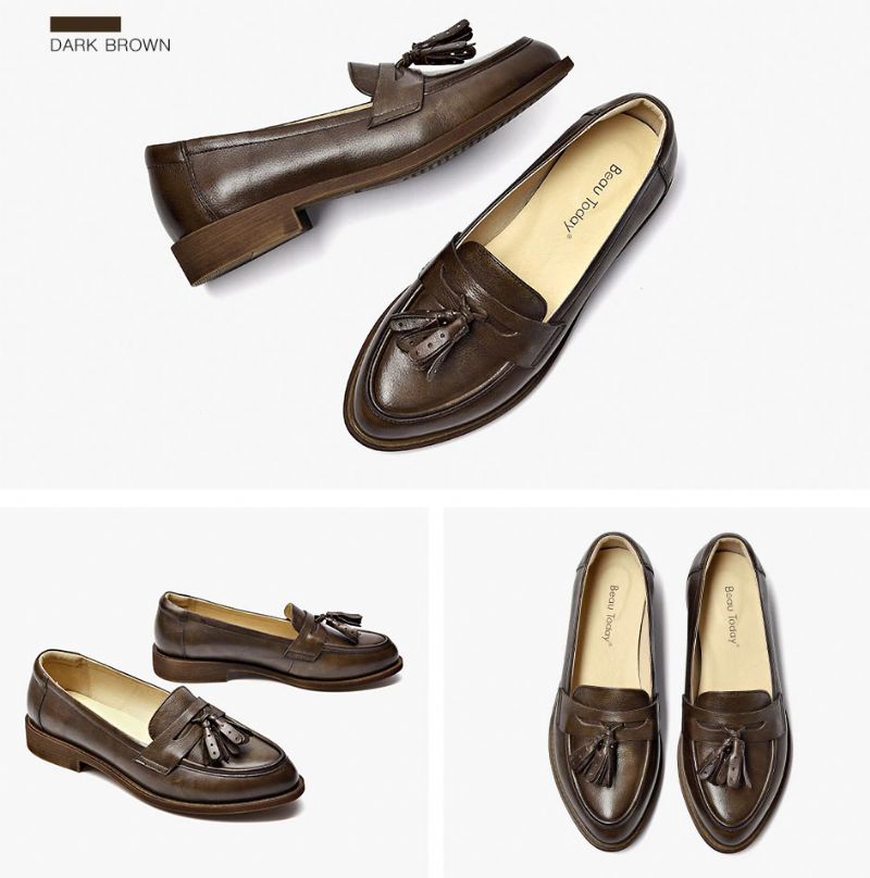 Billy Damskie Skórzane Buty Typu Loafer - Czarny Krótki Plusz