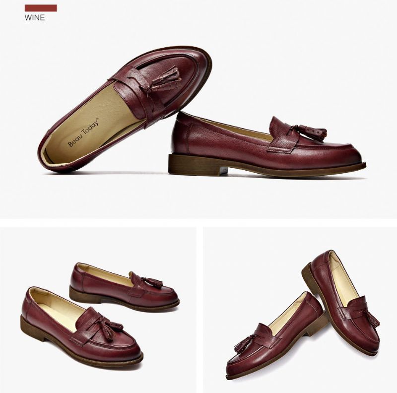 Billy Damskie Skórzane Buty Typu Loafer - Czarny Krótki Plusz