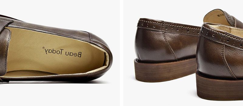 Billy Damskie Skórzane Buty Typu Loafer - Czarny Krótki Plusz