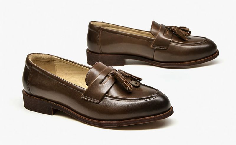 Billy Damskie Skórzane Buty Typu Loafer - Czarny Krótki Plusz