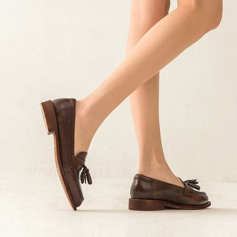 Billy Damskie Skórzane Buty Typu Loafer - Czarny Krótki Plusz