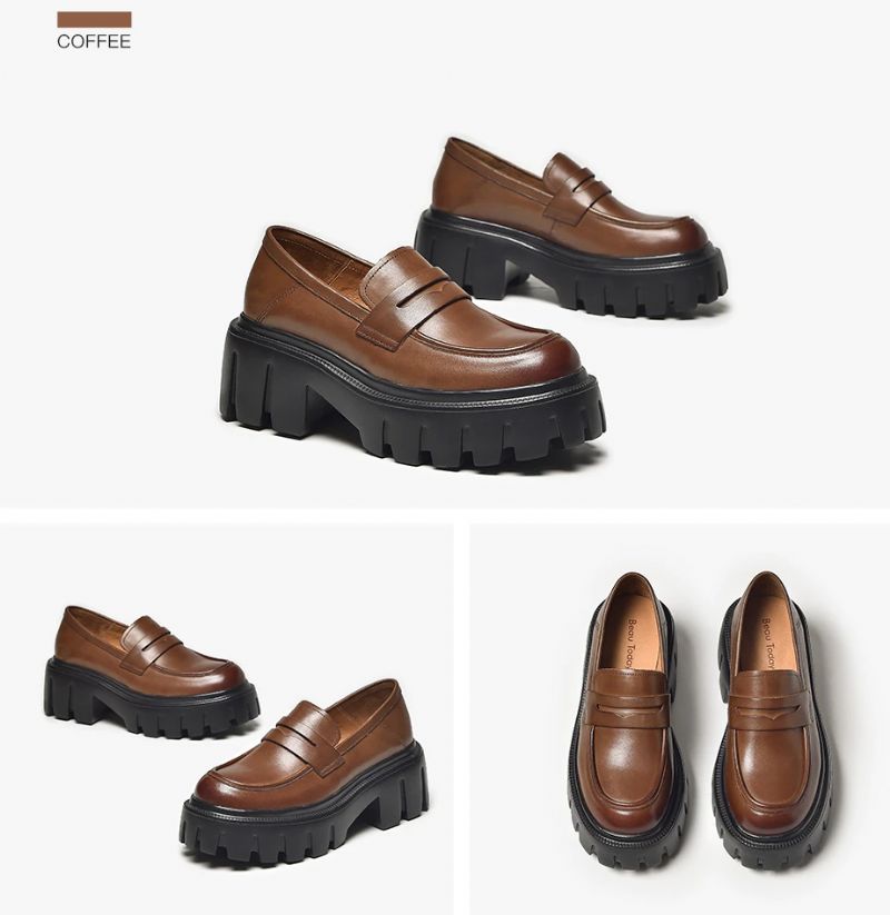 Borys Damskie Skórzane Buty Na Platformie - Czarny
