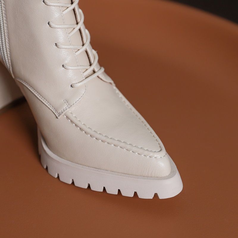 Botki Damskie Genesis Thick High Heels Ankle Boots - Brązowy z futrem