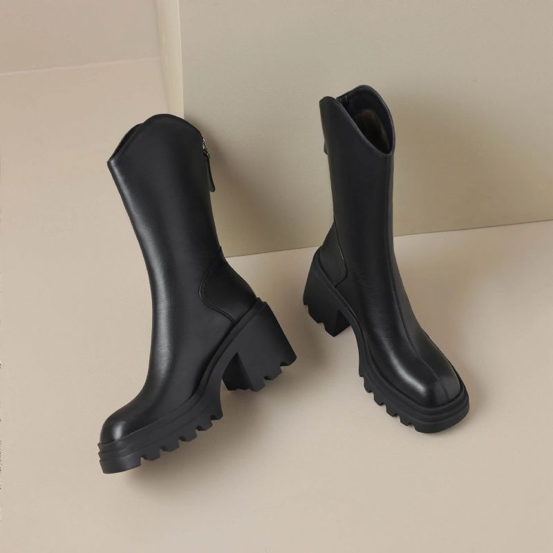 Bruna Damskie Buty Do Połowy Łydki - Brązowy