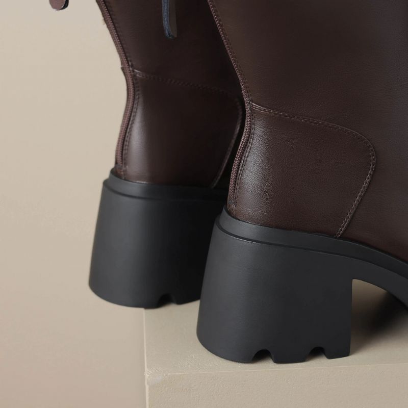 Bruna Damskie Buty Do Połowy Łydki - Brązowy