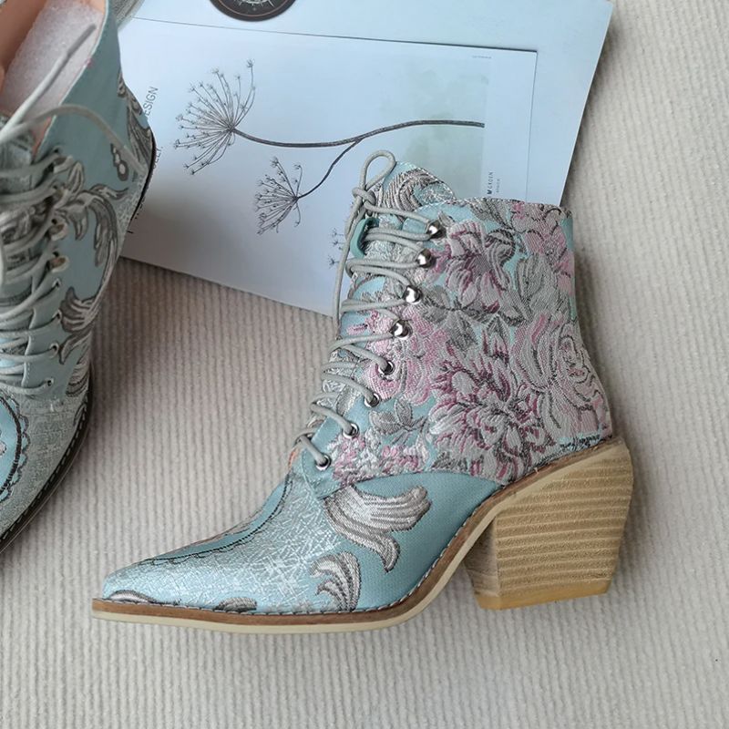 Buty Damskie Briana Embroidered Flowers - Niebieski