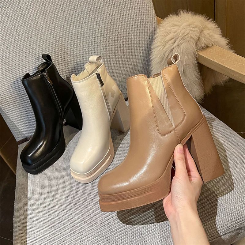 Buty Damskie Cony Square Toe Platform - Czarny Krótki plusz