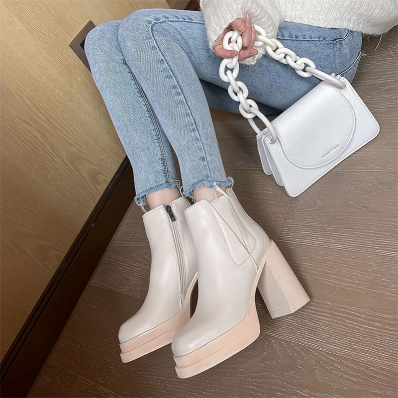 Buty Damskie Cony Square Toe Platform - Czarny Krótki plusz