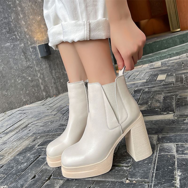 Buty Damskie Cony Square Toe Platform - Czarny Krótki plusz