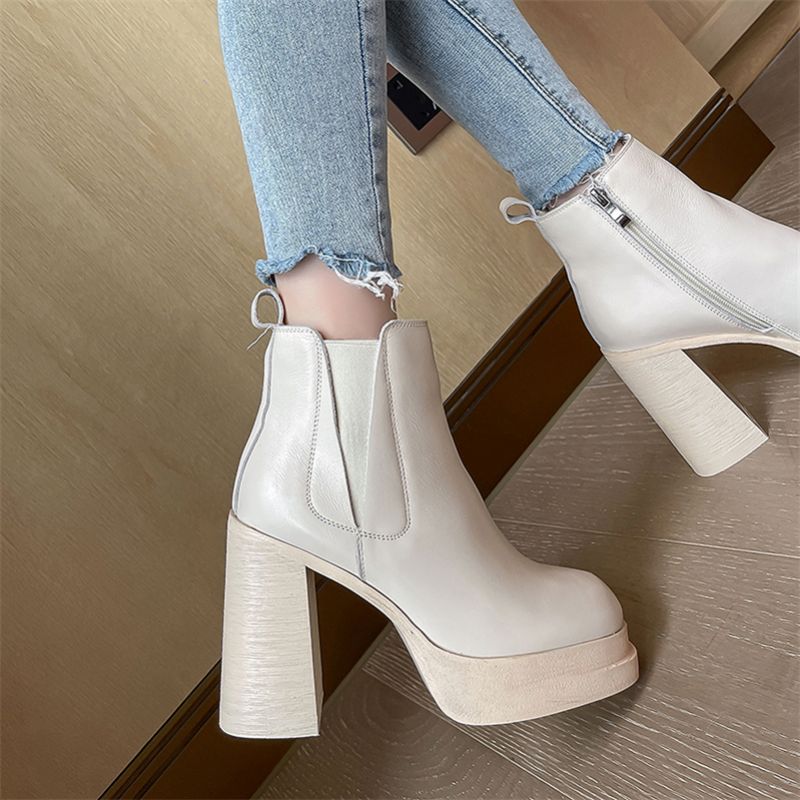 Buty Damskie Cony Square Toe Platform - Czarny Krótki plusz