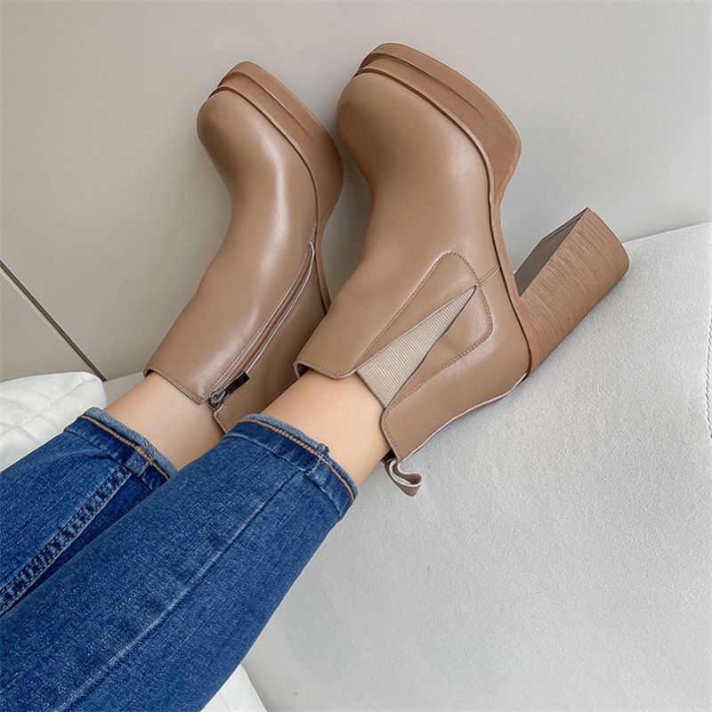 Buty Damskie Cony Square Toe Platform - Czarny Krótki plusz