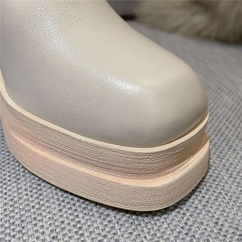 Buty Damskie Cony Square Toe Platform - Czarny Krótki plusz