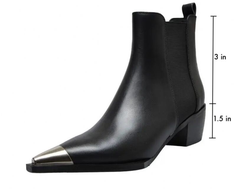Buty Damskie Ferrez Metal Ladies Pointed Toe Ankle Boots - Czarny bez futra