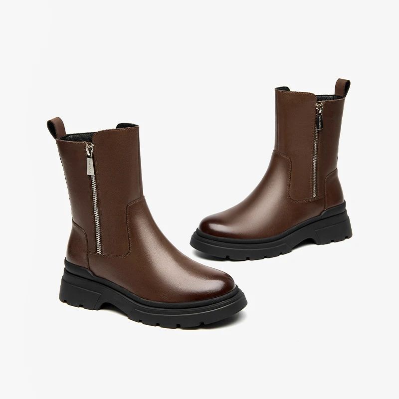 Buty Damskie Galena Platform Leather - Brązowy