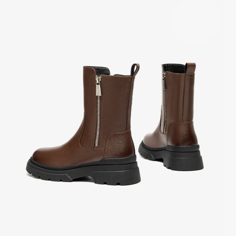 Buty Damskie Galena Platform Leather - Brązowy