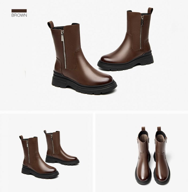 Buty Damskie Galena Platform Leather - Brązowy