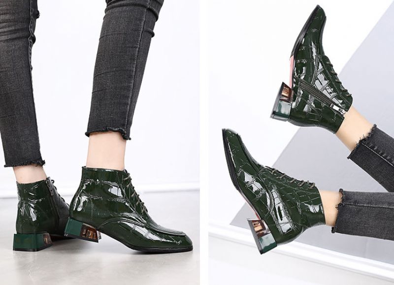Buty Damskie Hedy Na Kwadratowym Obcasie - Zielony