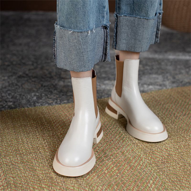 Buty Damskie Macarena Leather Chelsea Full - Beżowy futro