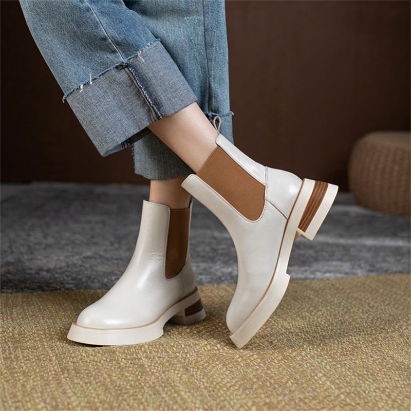 Buty Damskie Macarena Leather Chelsea Full - Beżowy futro