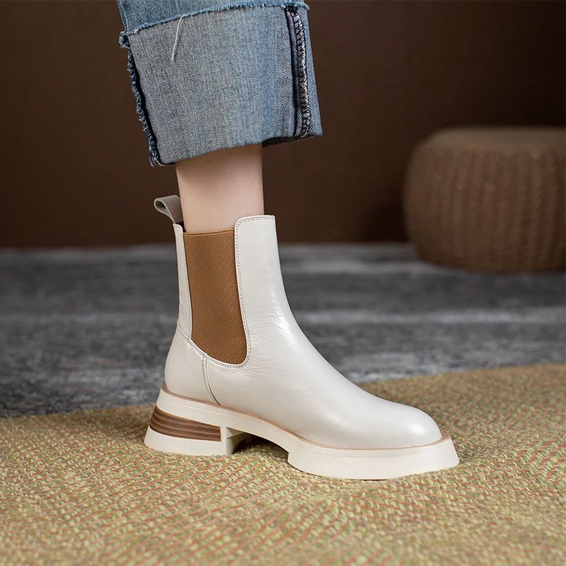 Buty Damskie Macarena Leather Chelsea Full - Beżowy futro