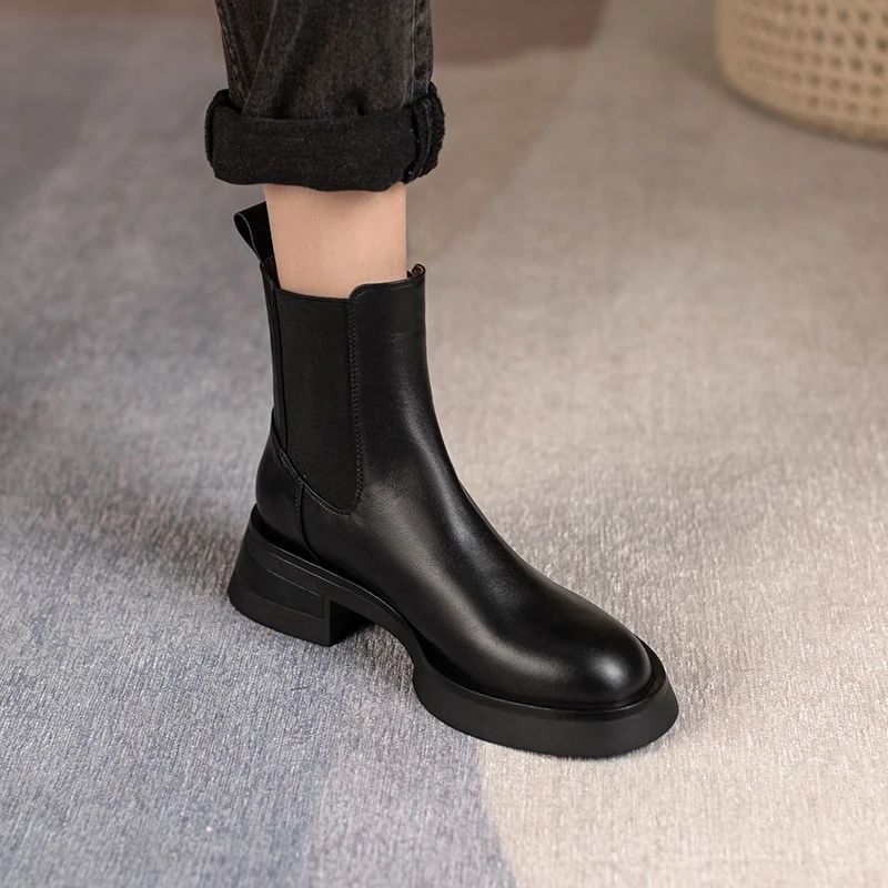 Buty Damskie Macarena Leather Chelsea Full - Beżowy futro