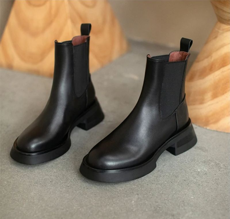 Buty Damskie Macarena Leather Chelsea Full - Beżowy futro
