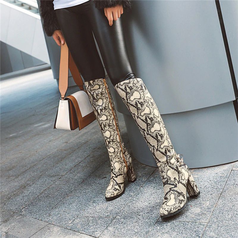 Buty Damskie Max Do Kolan Ze Skóry - Niebieski