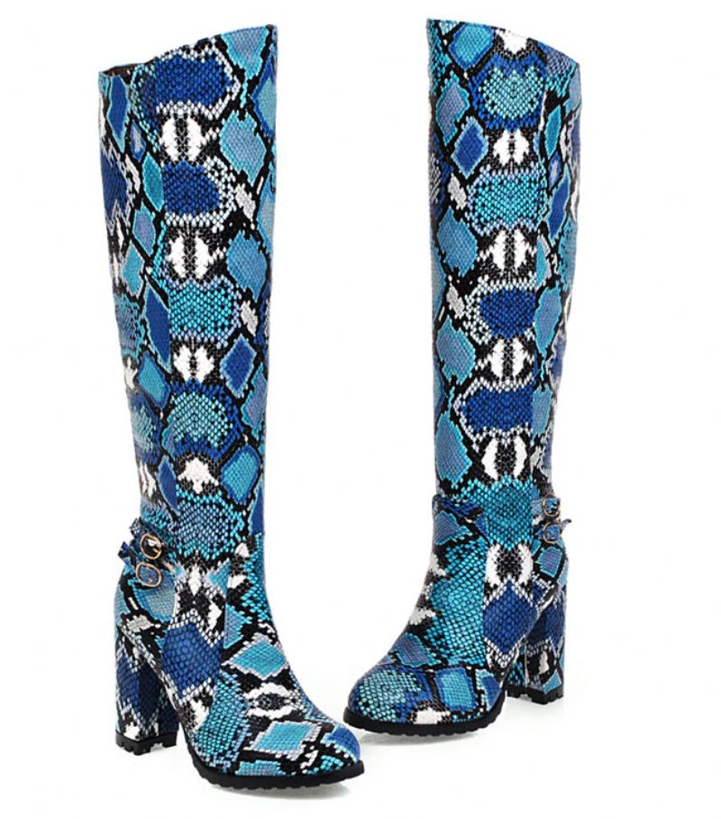 Buty Damskie Max Do Kolan Ze Skóry - Niebieski