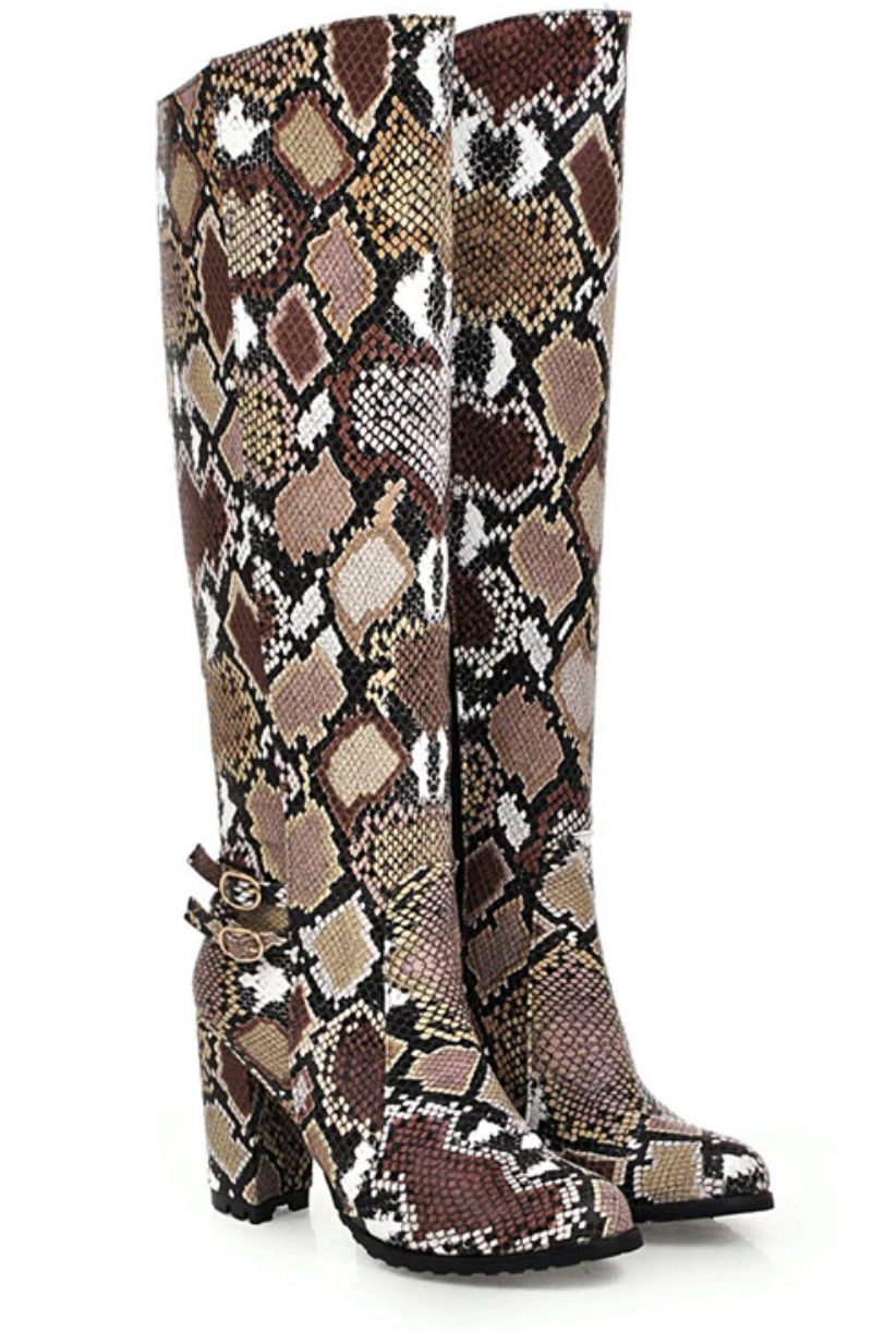 Buty Damskie Max Do Kolan Ze Skóry - Niebieski
