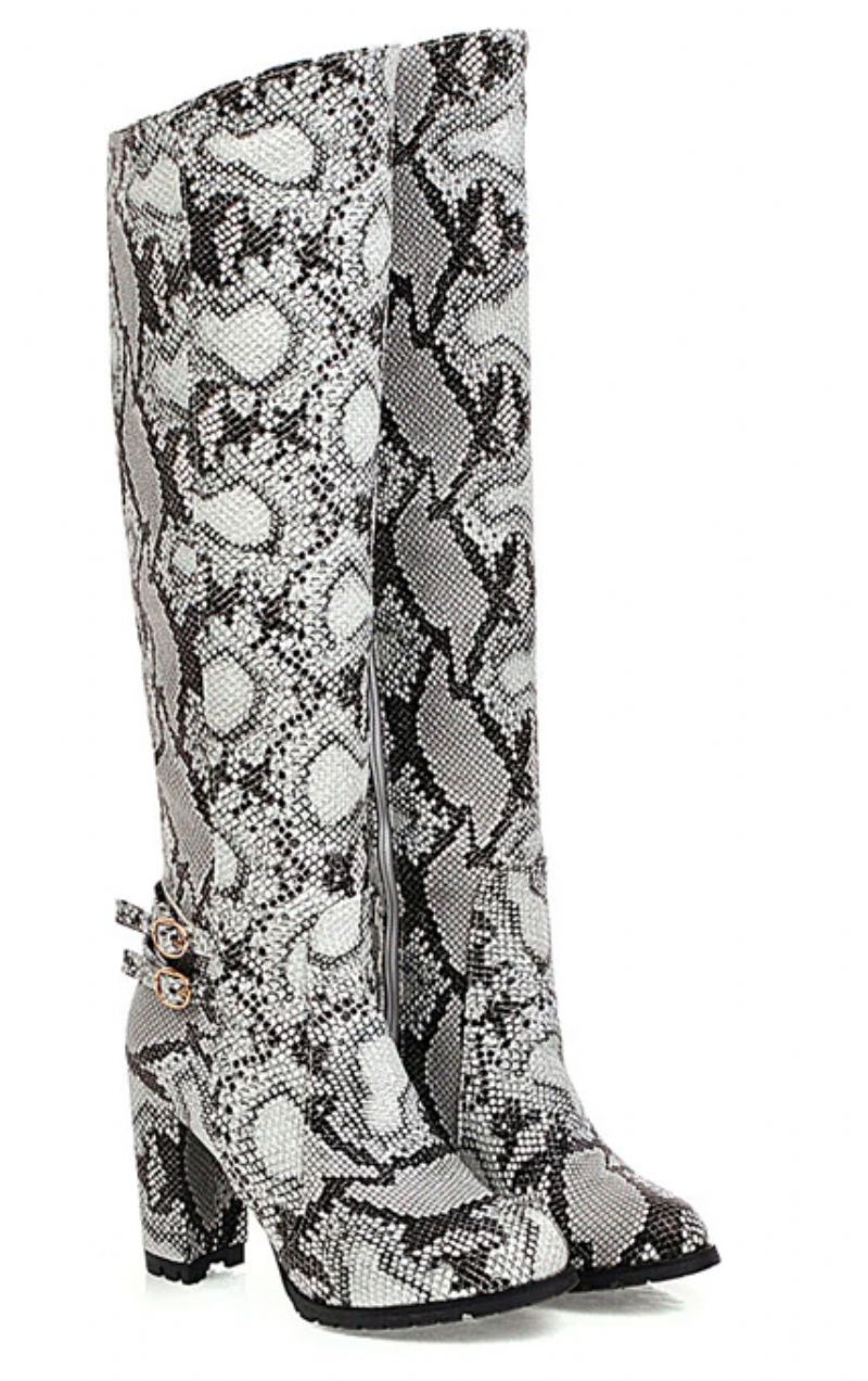 Buty Damskie Max Do Kolan Ze Skóry - Niebieski