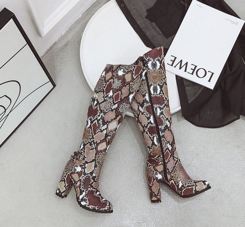 Buty Damskie Max Do Kolan Ze Skóry - Niebieski