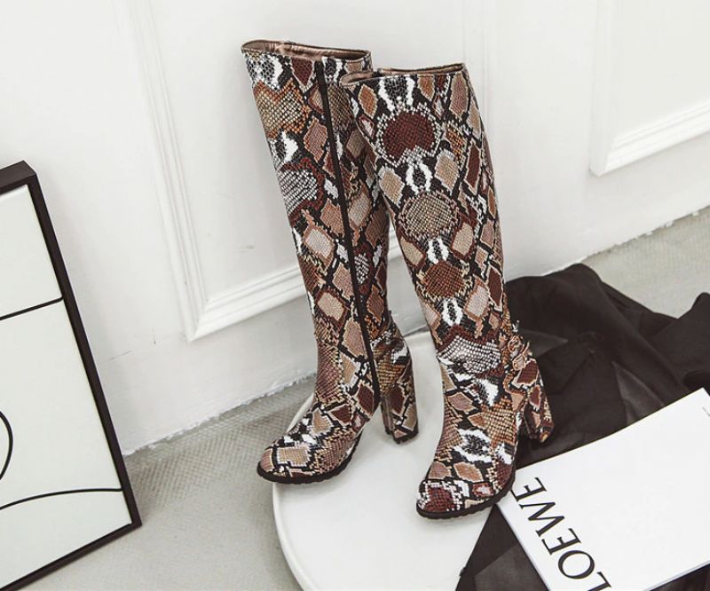 Buty Damskie Max Do Kolan Ze Skóry - Niebieski