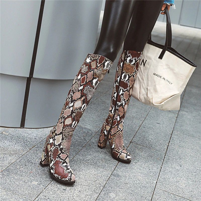 Buty Damskie Max Do Kolan Ze Skóry - Niebieski