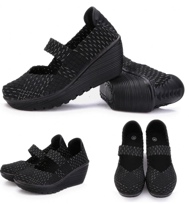 Buty Damskie Na Koturnie Yuli - Czarny srebrny