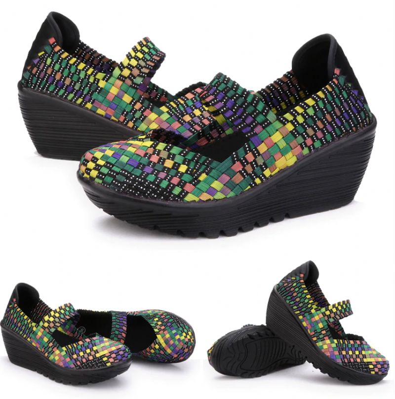 Buty Damskie Na Koturnie Yuli - Czarny srebrny