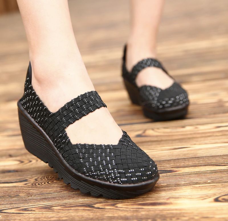 Buty Damskie Na Koturnie Yuli - Czarny srebrny