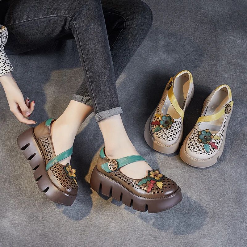 Buty Damskie Na Platformie Z Wycięciami Noris Summer Hollow Out - Kawowy