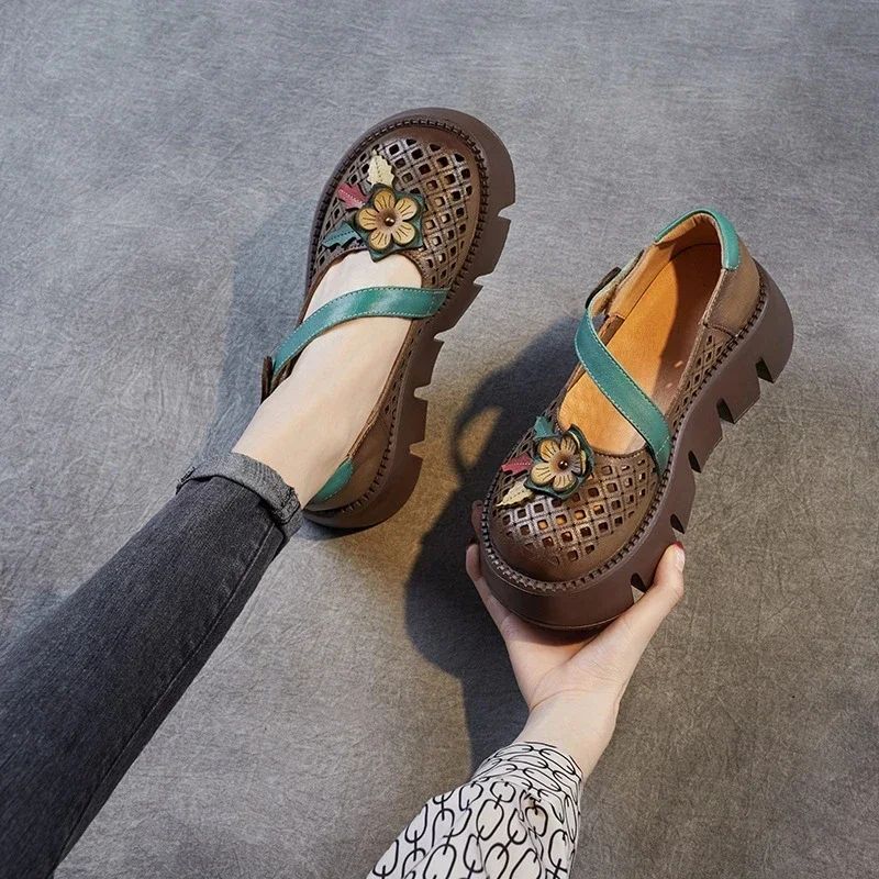 Buty Damskie Na Platformie Z Wycięciami Noris Summer Hollow Out - Kawowy