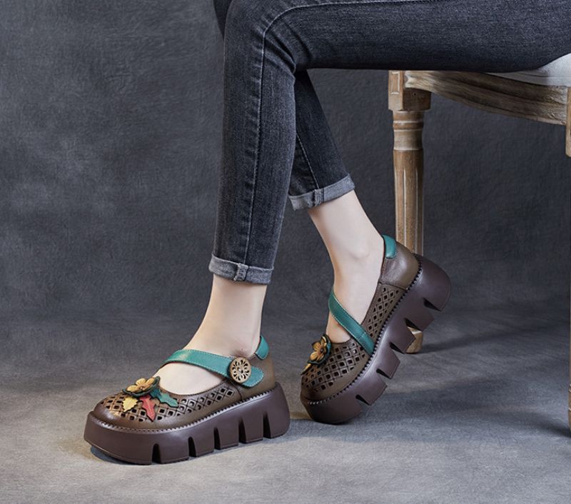 Buty Damskie Na Platformie Z Wycięciami Noris Summer Hollow Out - Kawowy
