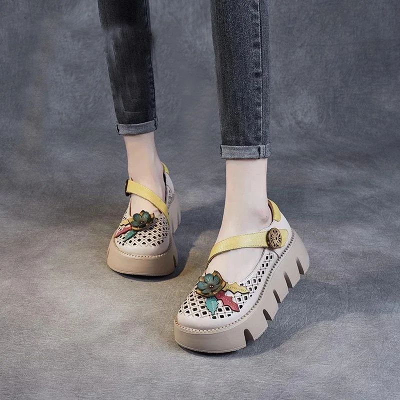 Buty Damskie Na Platformie Z Wycięciami Noris Summer Hollow Out - Kawowy