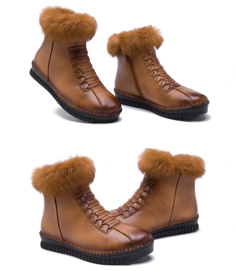Buty Damskie Nela - Brązowy Krótki Plusz