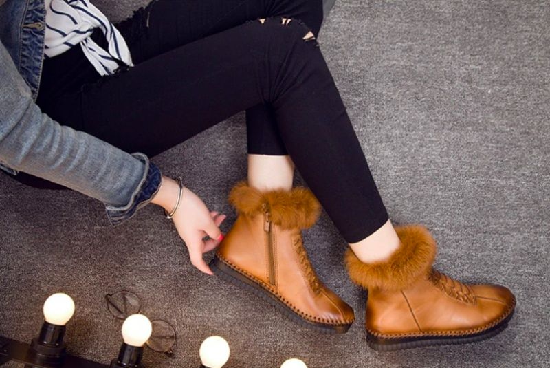 Buty Damskie Nela - Brązowy Krótki Plusz
