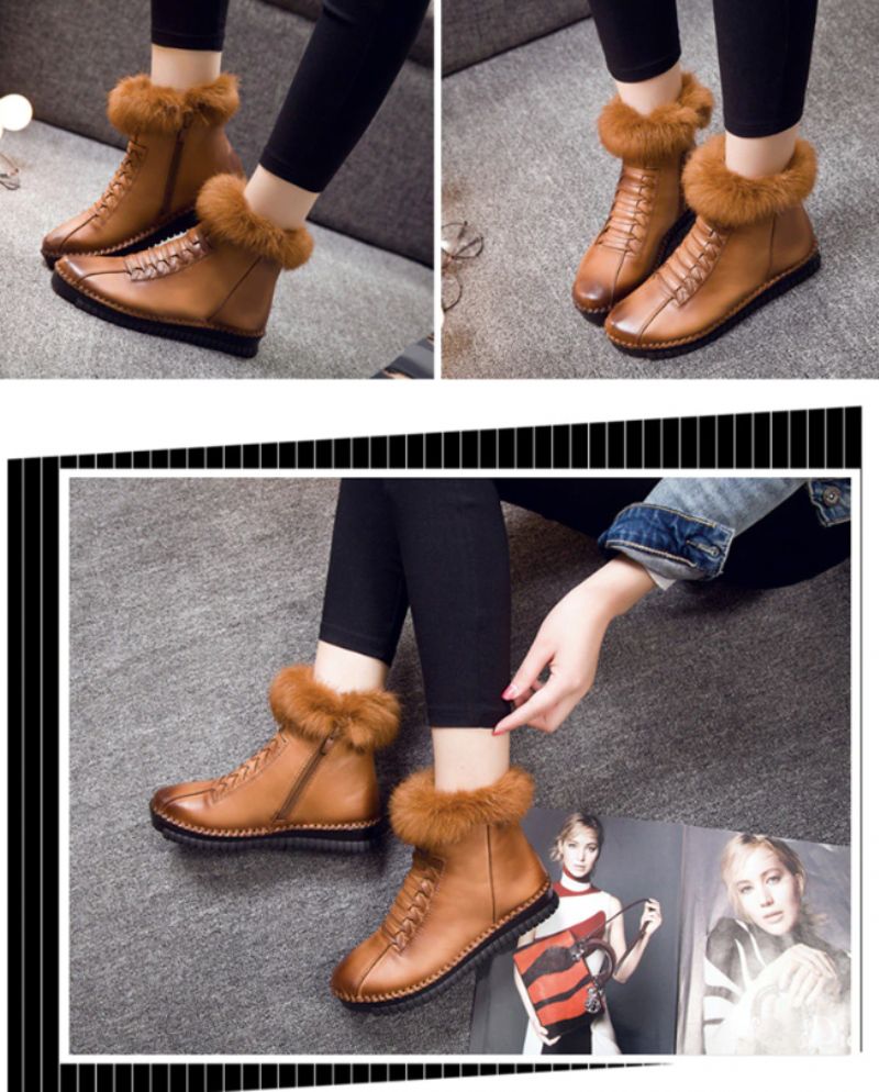 Buty Damskie Nela - Brązowy Krótki Plusz
