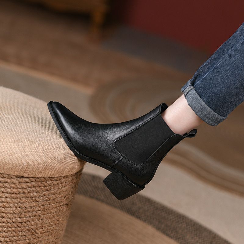 Buty Damskie Olga Pointed Toe Chelsea - Brązowy Bez futra
