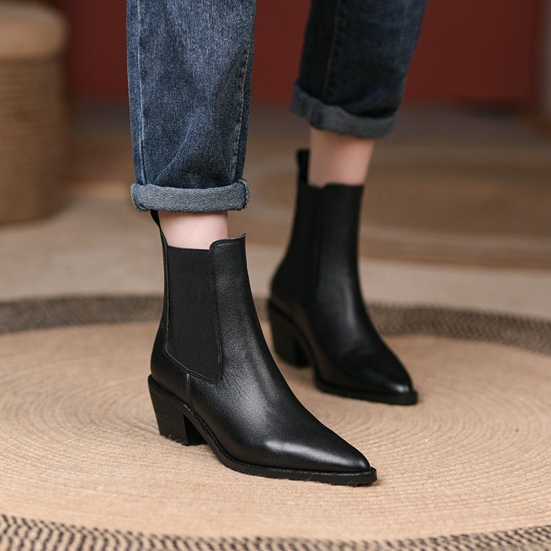 Buty Damskie Olga Pointed Toe Chelsea - Brązowy Bez futra
