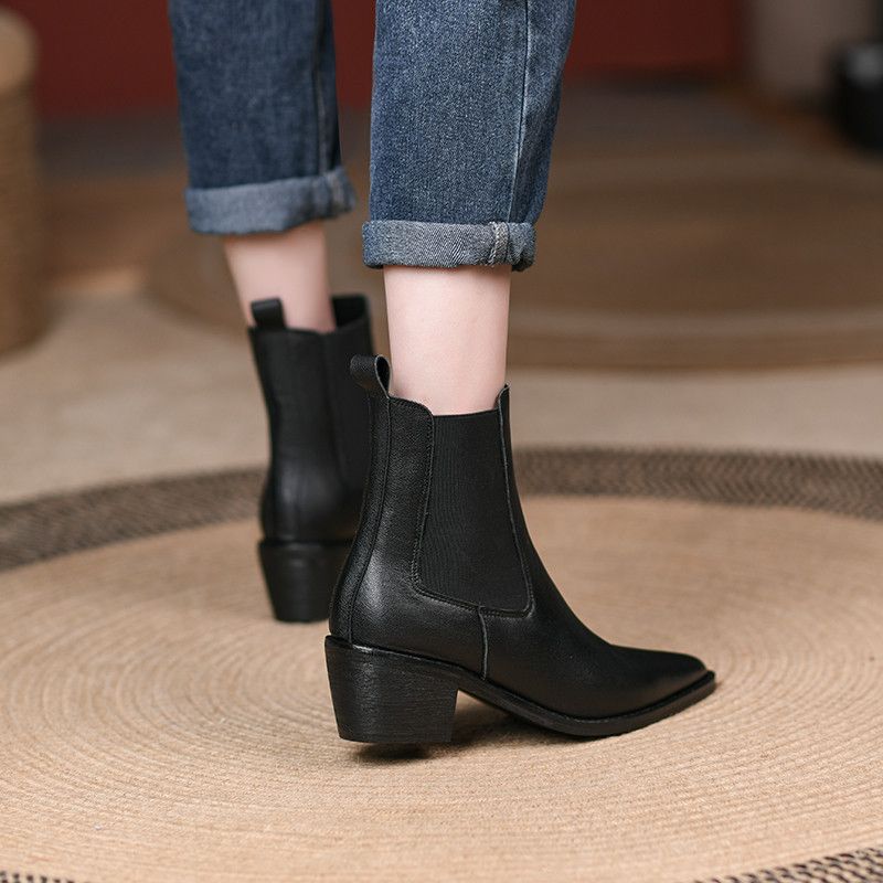 Buty Damskie Olga Pointed Toe Chelsea - Brązowy Bez futra