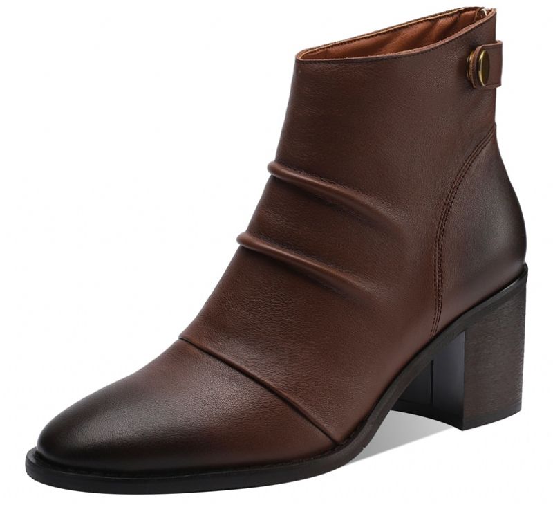 Buty Damskie Skórzane Do Kostki Arnold - Brązowy bez futra