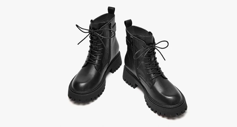 Buty Damskie Skórzane Na Platformie Cahill - Czarny