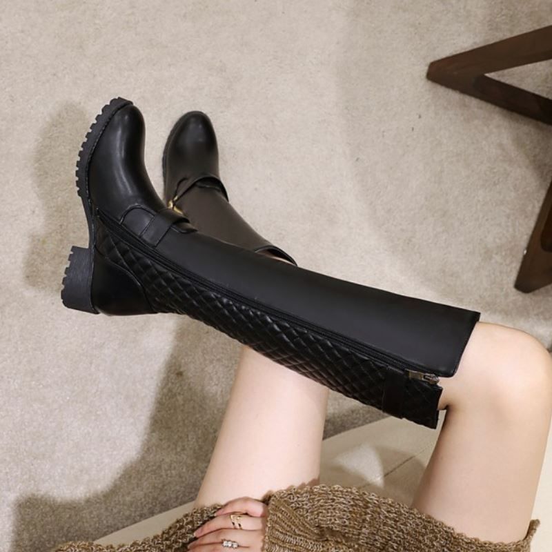 Buty Damskie Zimowe Charles Do Kolan Czarne - Czarny