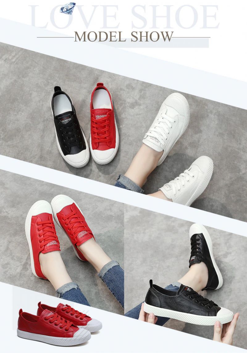 Buty Sportowe Damskie Marley Leather Flat Sneaker - Czerwony